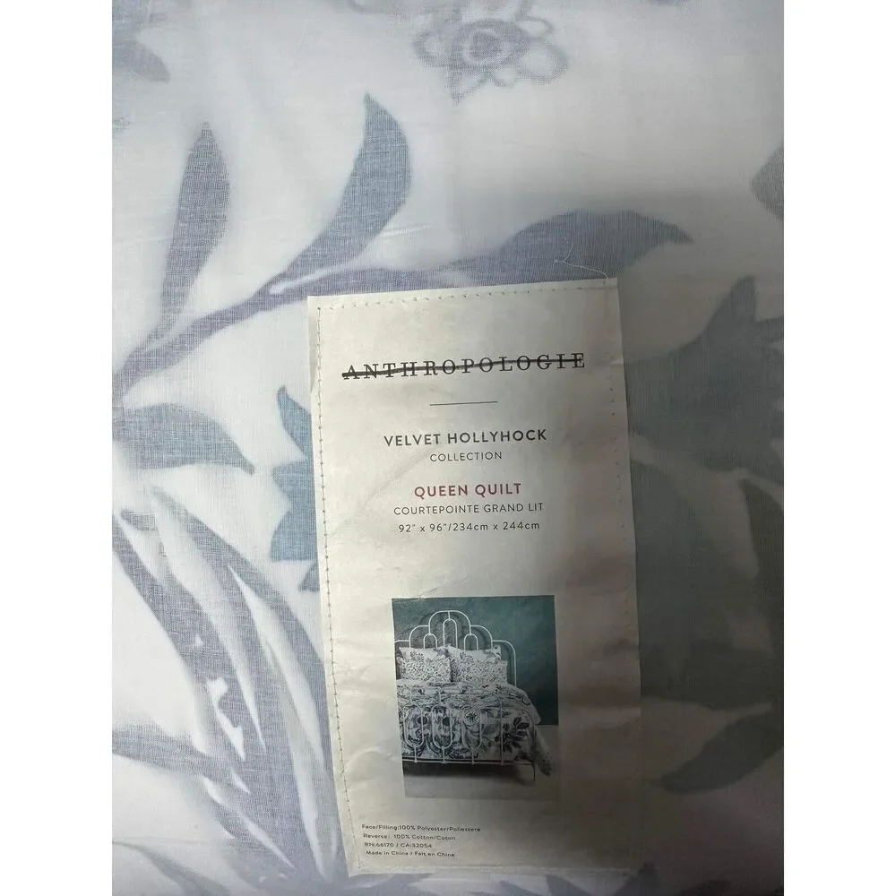 Anthropologie Blue Teal Floral Quilted Coverlet Set